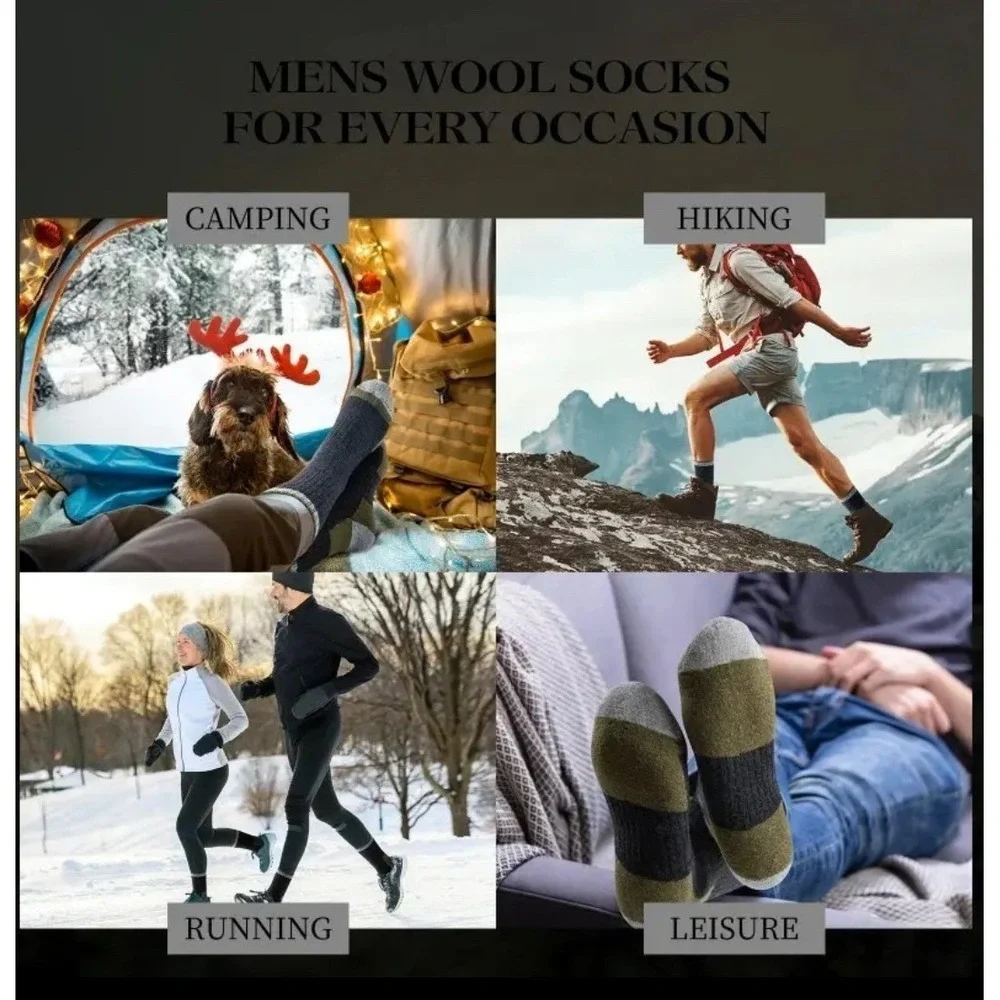 Unisex 90% Merino Warm Durable Mid-Crew Super Thick Hiking Socks US 7-13 5pk